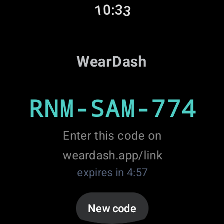 The watch showing a nine-character pairing code