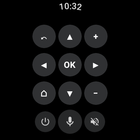 The preloaded TV remote on the watch: d-pad, volume, power and voice